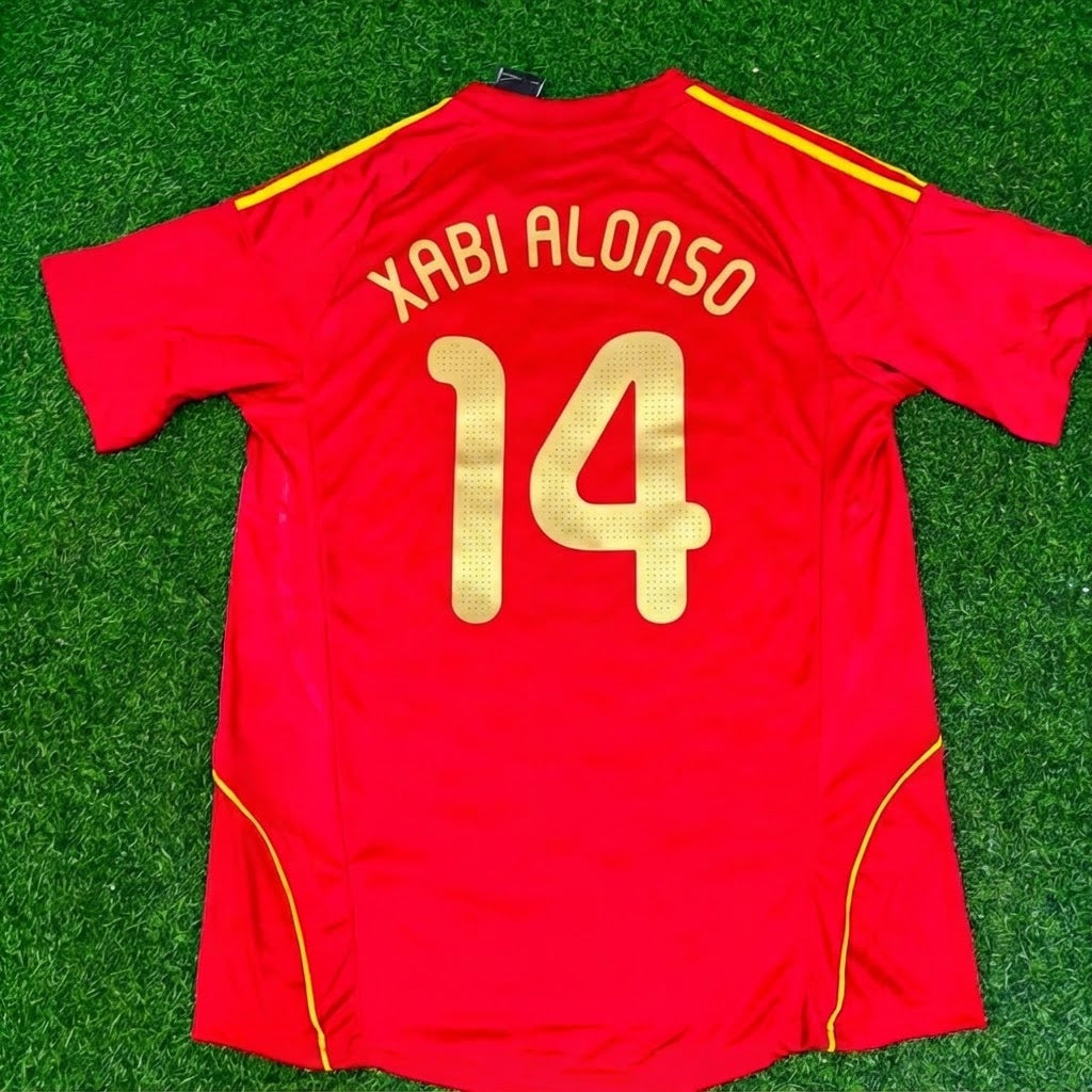 Xabi Alonso #14 Spain EURO 2008 Red Home Retro Football Jersey – Back View