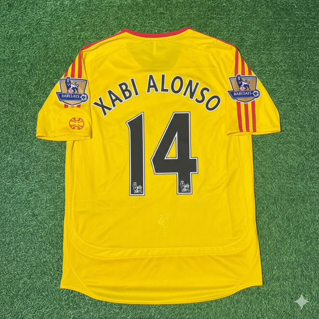 Liverpool 2006/2007 Yellow Retro Football Jersey – Xabi Alonso – Back View