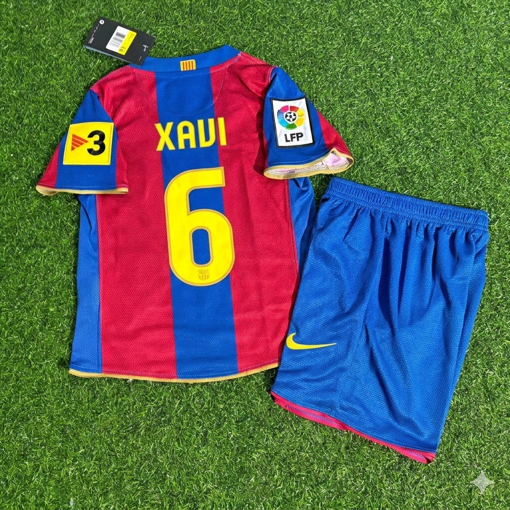 2007/08 Xavi 6- Barcelona Retro Kids Football Jersey – Back View