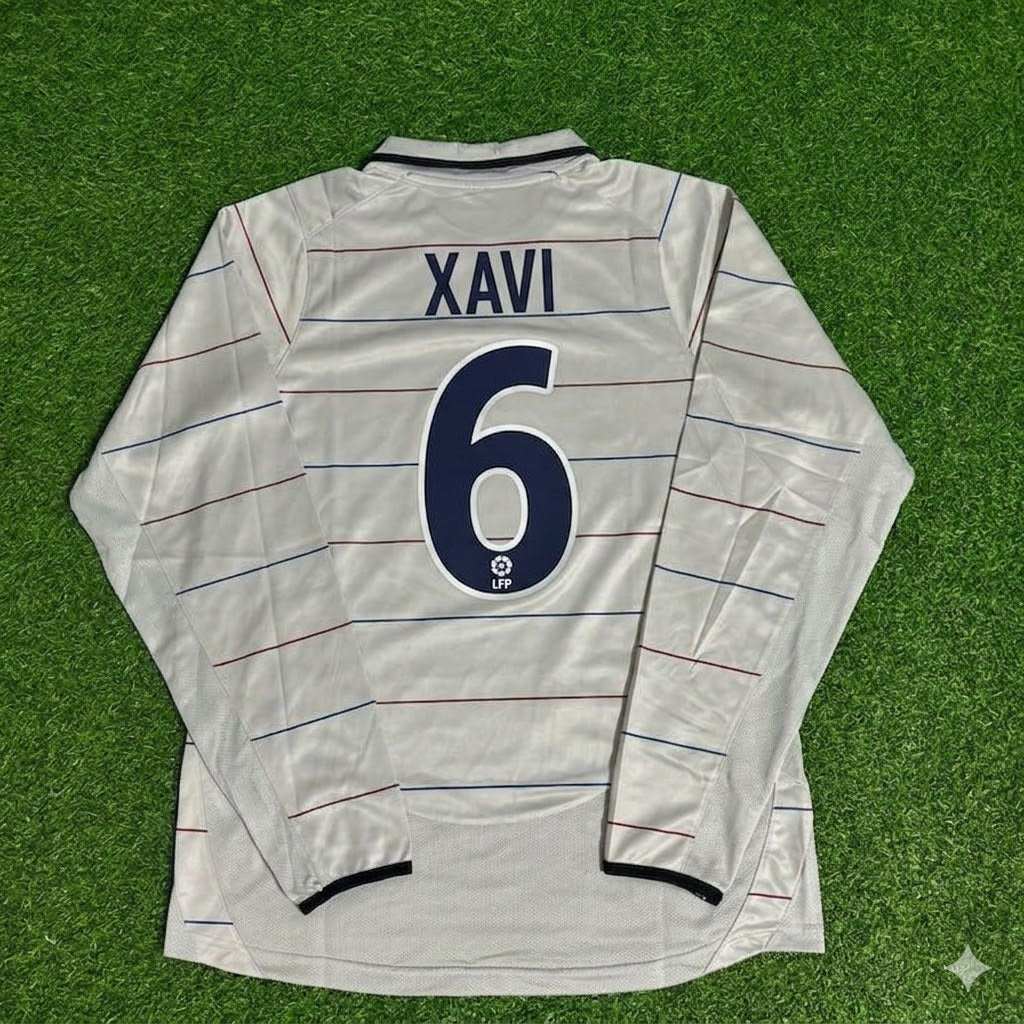 2003 Xavi #6 Barcelona 2004 Away Long Sleeve Retro Football Jersey Collection – Back View