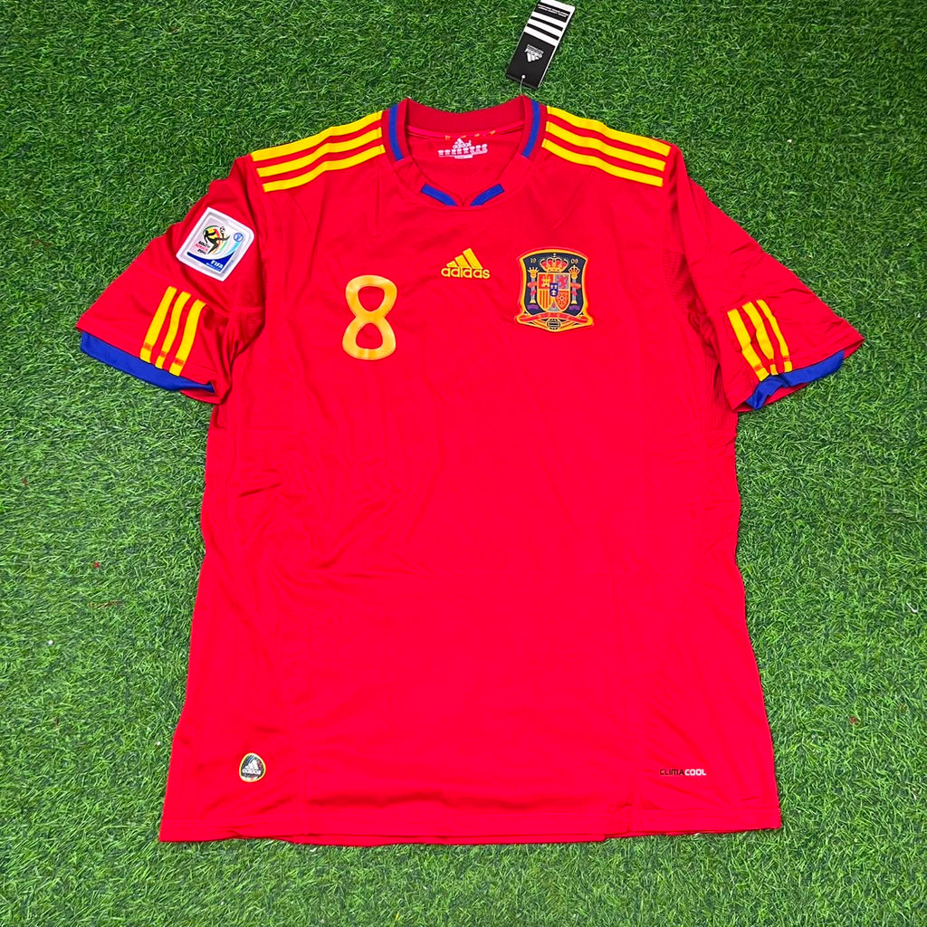 2010 Spain World Cup Xavi Hernandez 8 Retro Football Jersey – Front View