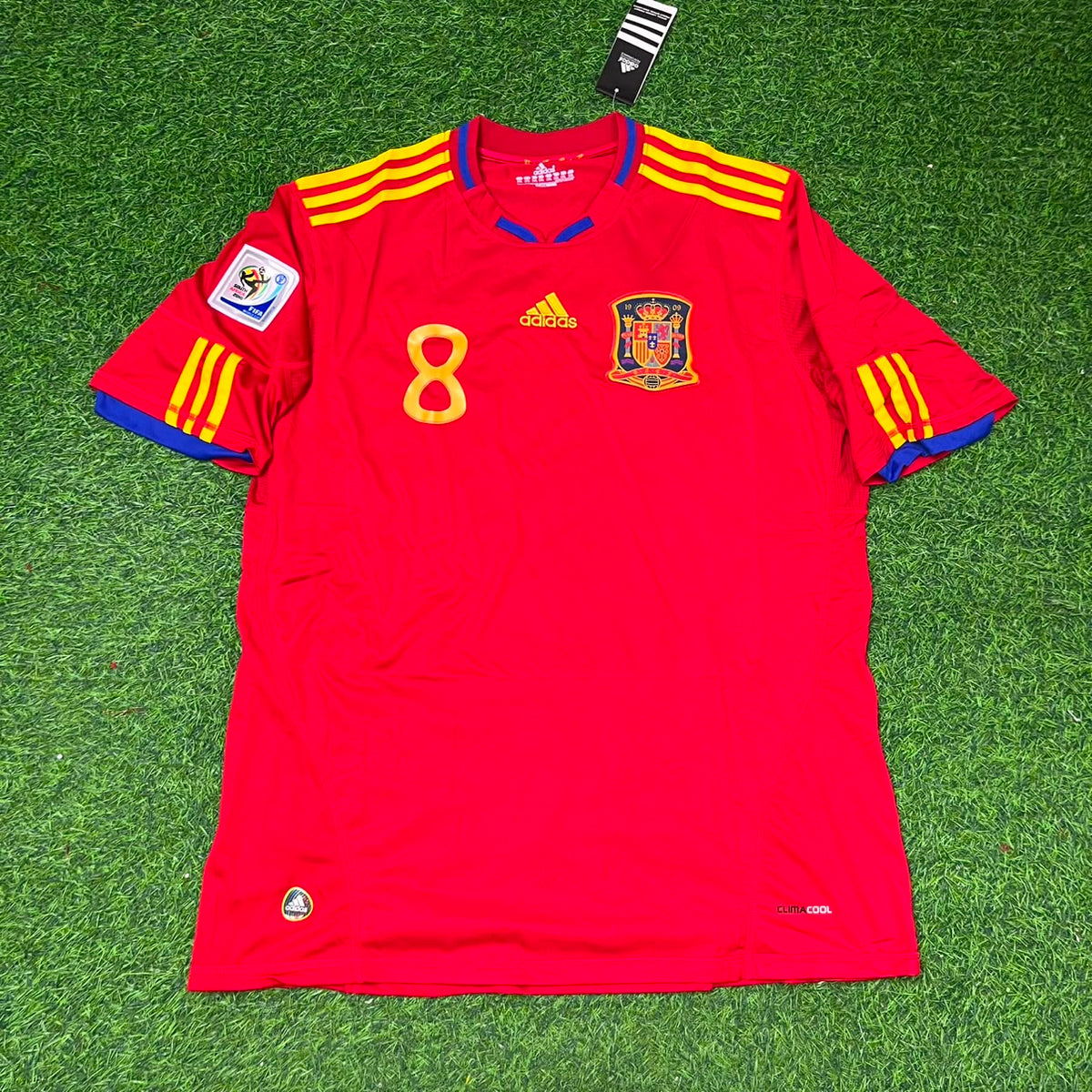 2010 Spain World Cup Xavi Hernandez 8 Retro Football Jersey – Front View