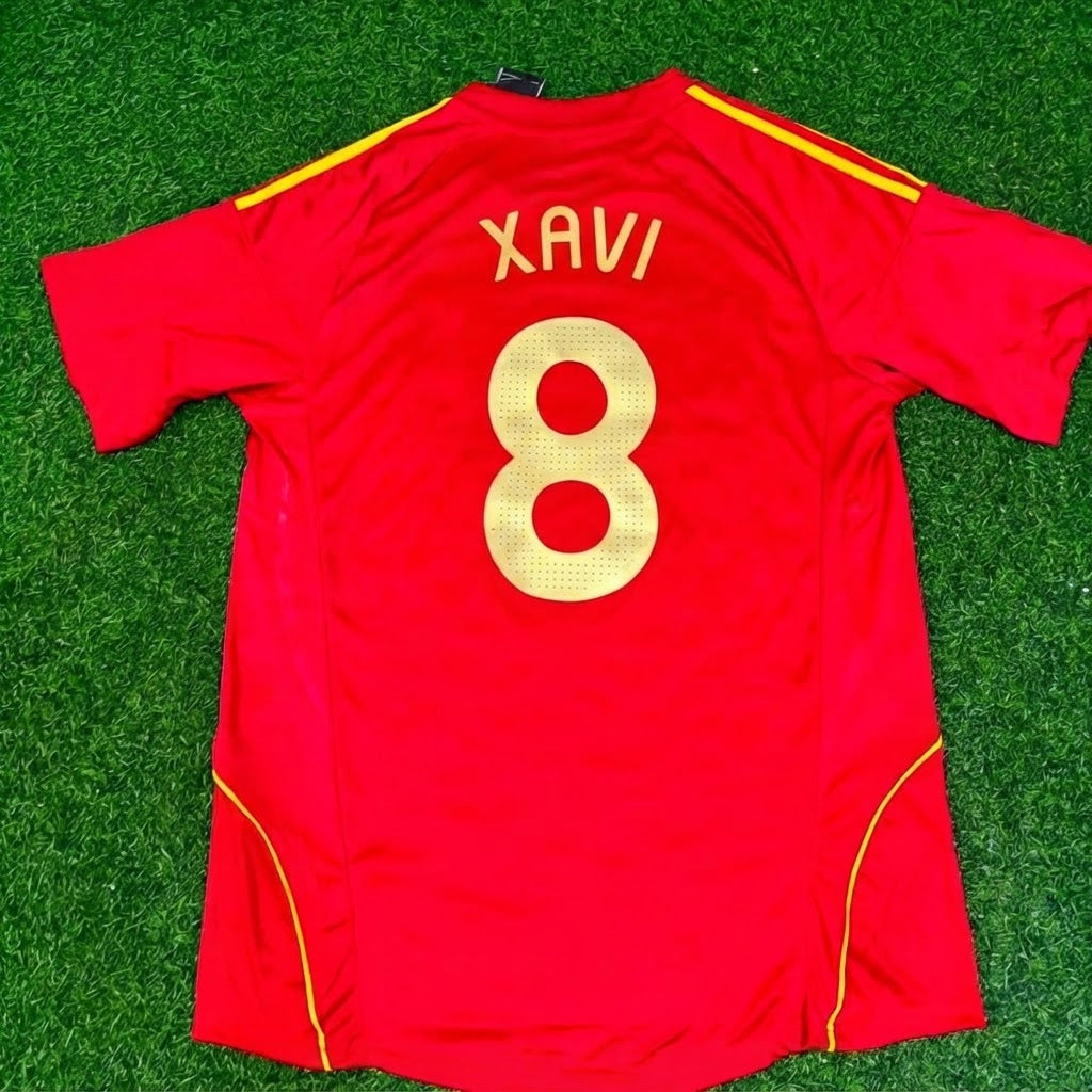Spain EURO 2008 Red Home Retro Football Jersey – Xavi #8 – Back View