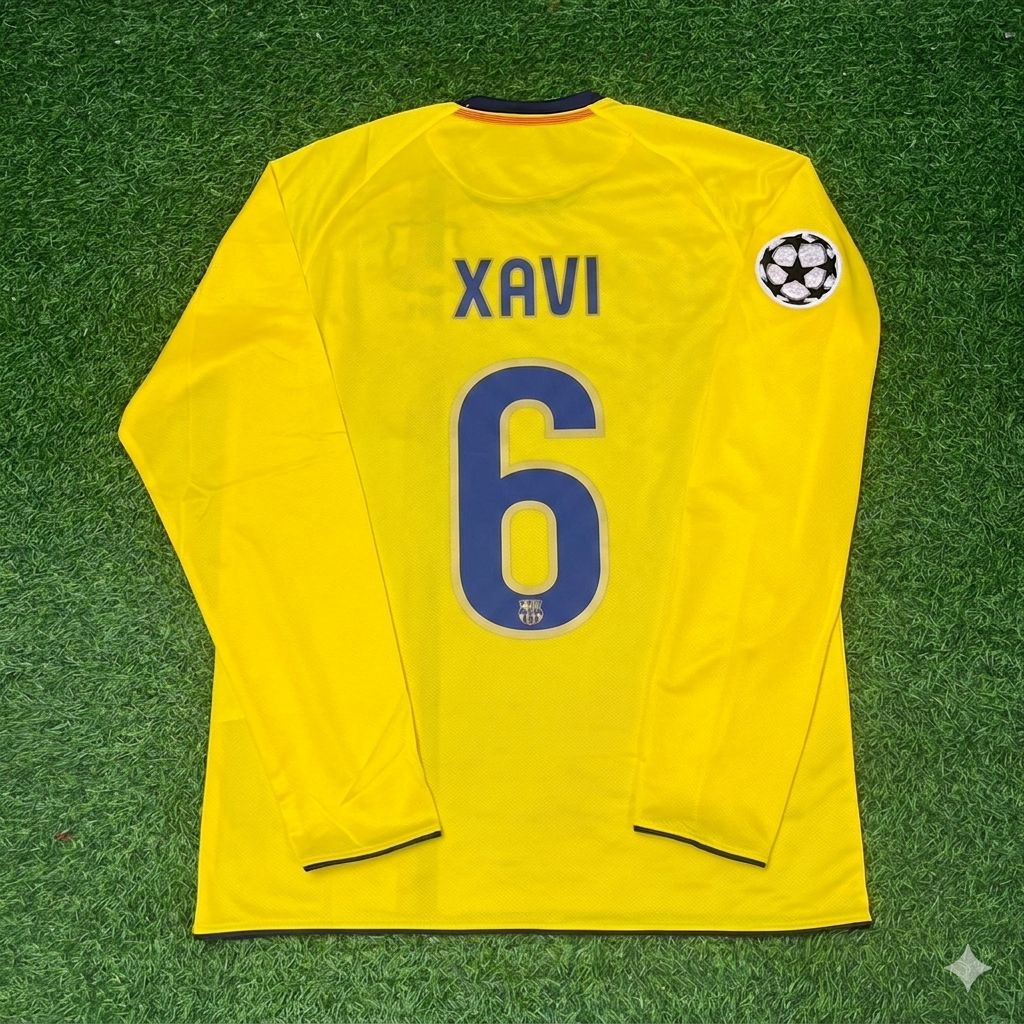 Barcelona 08/09 Season Yellow Away Retro Jersey – Xavi Hernandez FC – Back View
