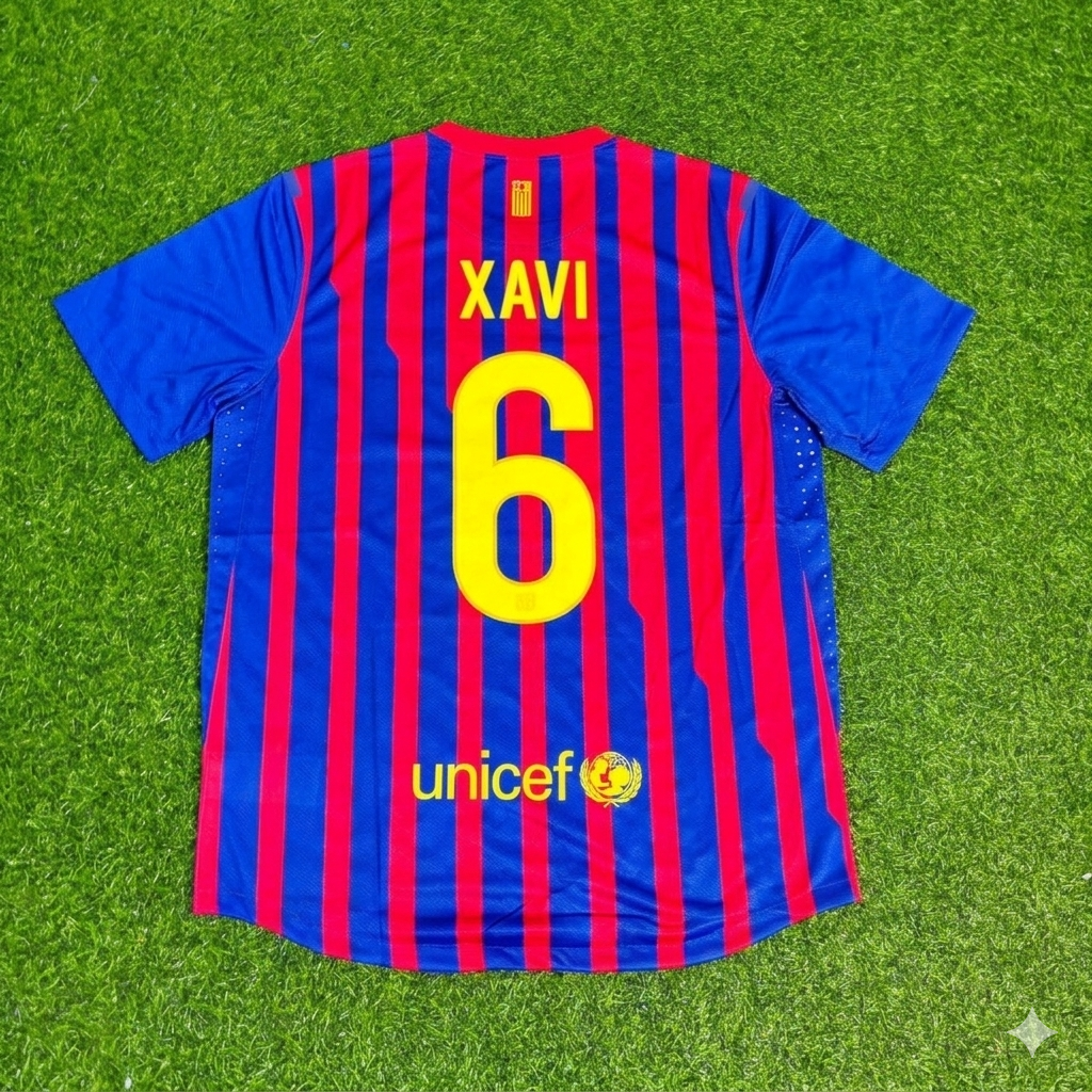 2011/12 Xavi Hernandez Barcelona Retro Home Football Jersey – Back View