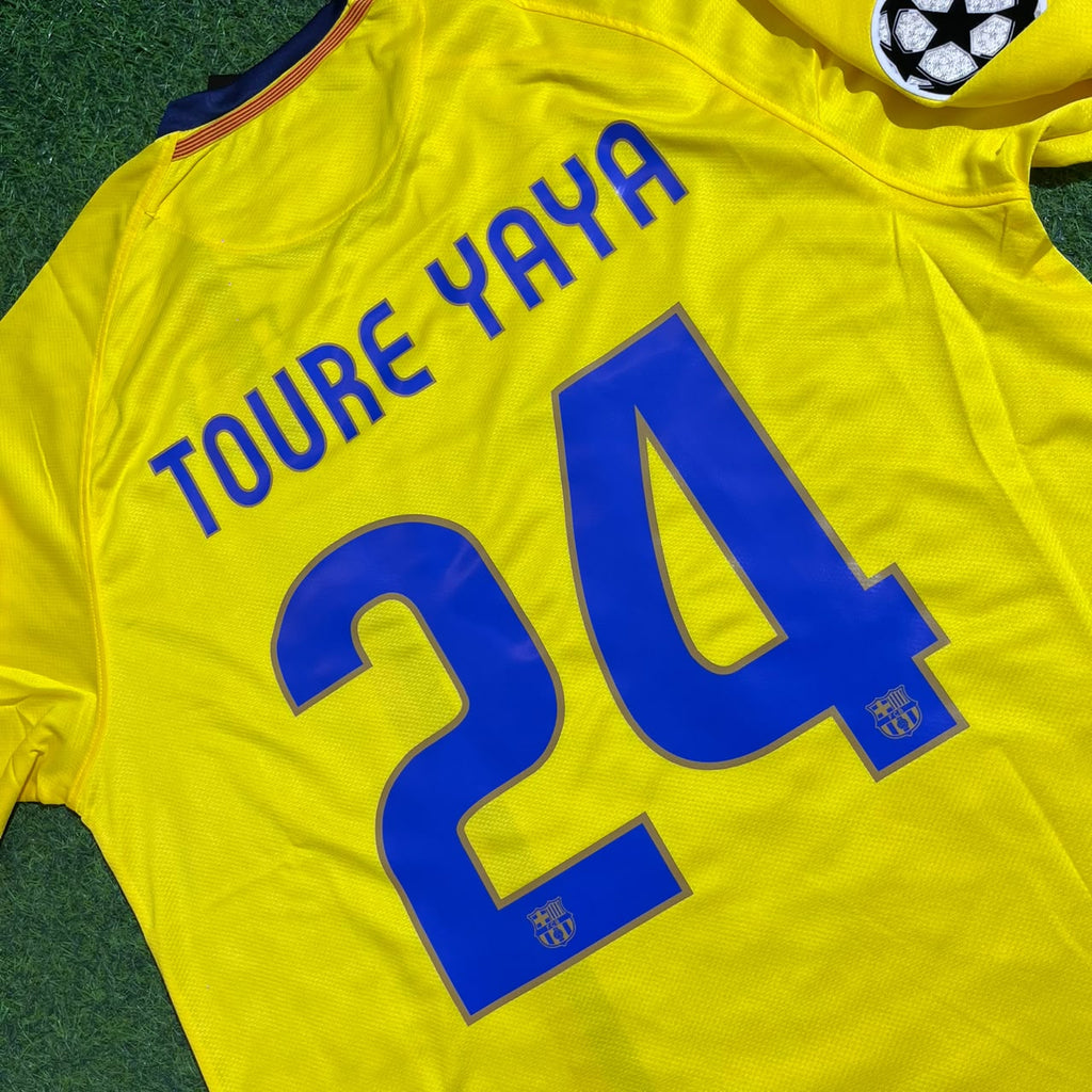 Barcelona 08/09 Season Yellow Away Retro Jersey – Yaya Toure FC – Detailed View