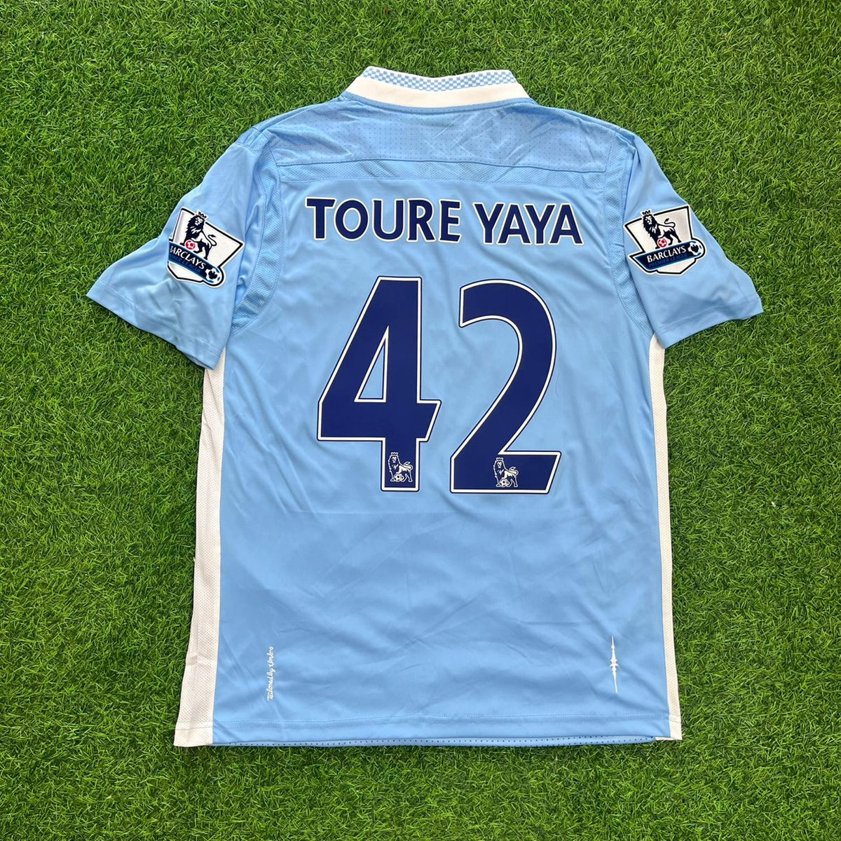 2011/12 Yaya Toure 42 Manchester City Home Kit Blue Retro Football Jersey – Back View