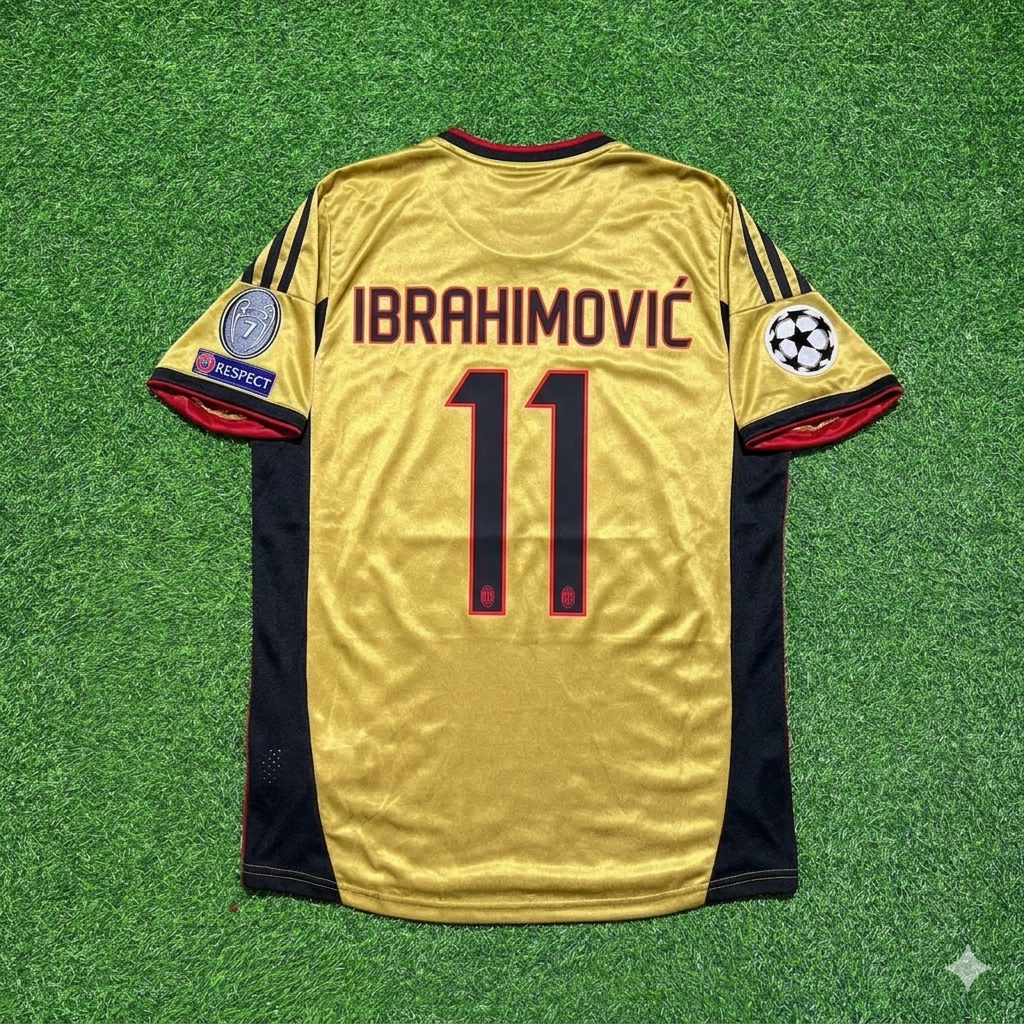 AC Milan Gold Retro Jersey – Zlatan Ibrahimović #11 – Detailed View