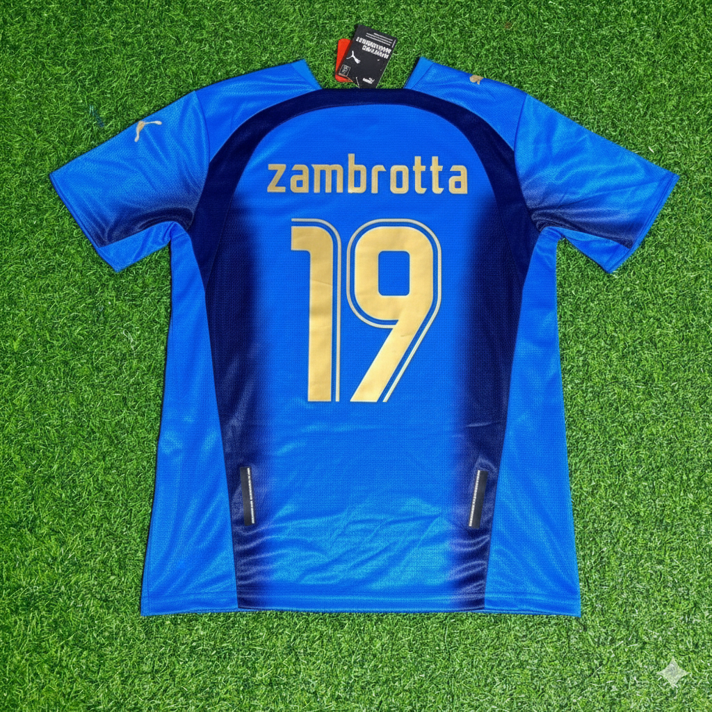 Italy 2006 World Cup Final Retro Jersey – Gianluca Zambrotta 19 - – Back View
