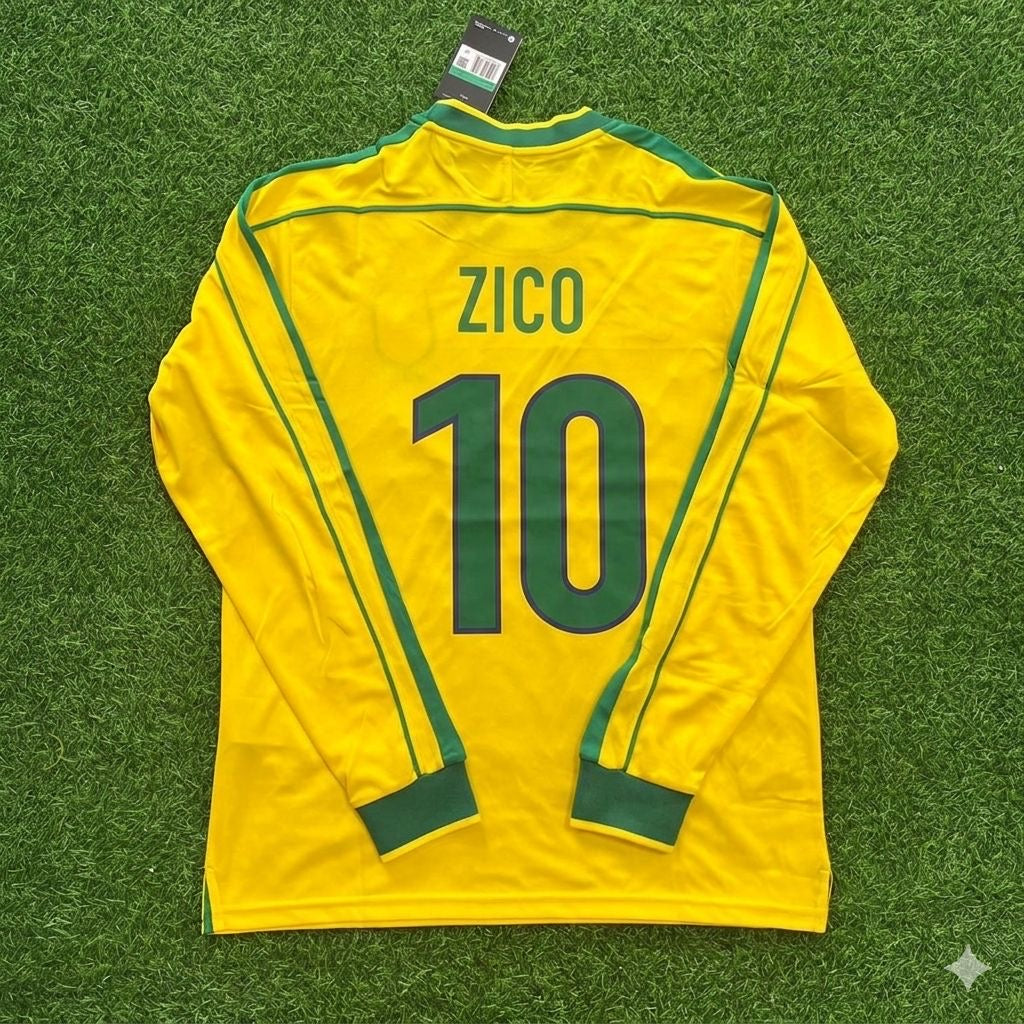 Brazil Long Sleeve Retro Football Kit Jersey Shirt – Zico #10- – Back View