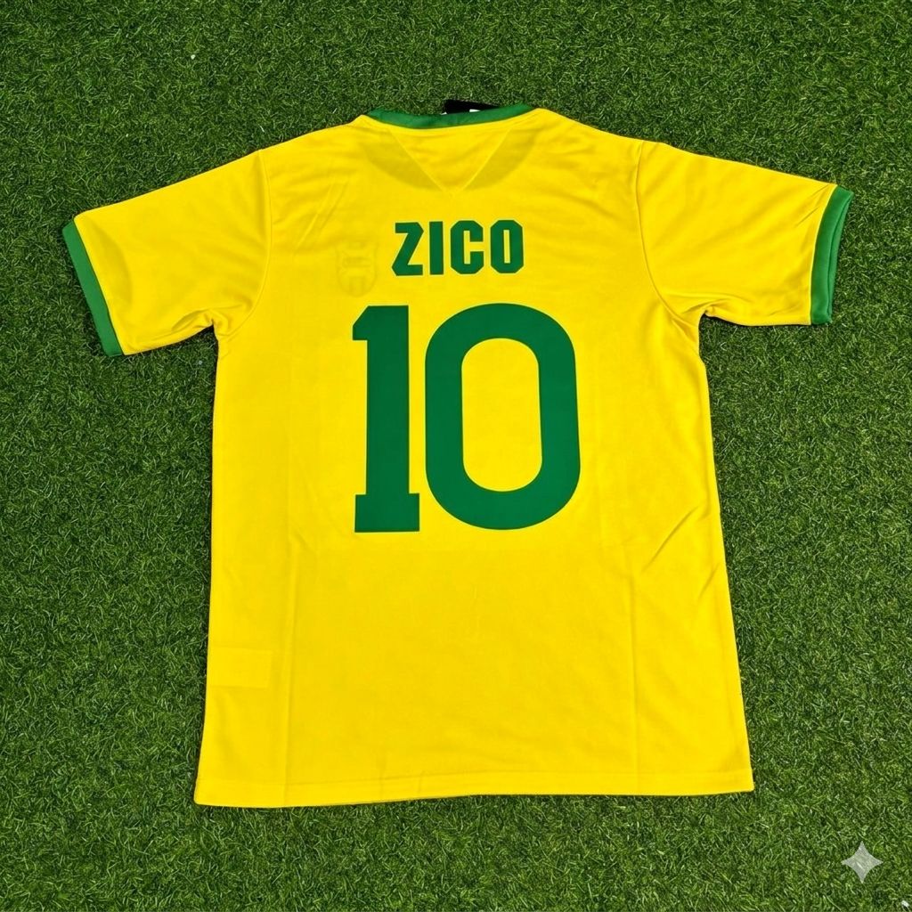 Zico Brazil Retro Home Football Jersey – Back View