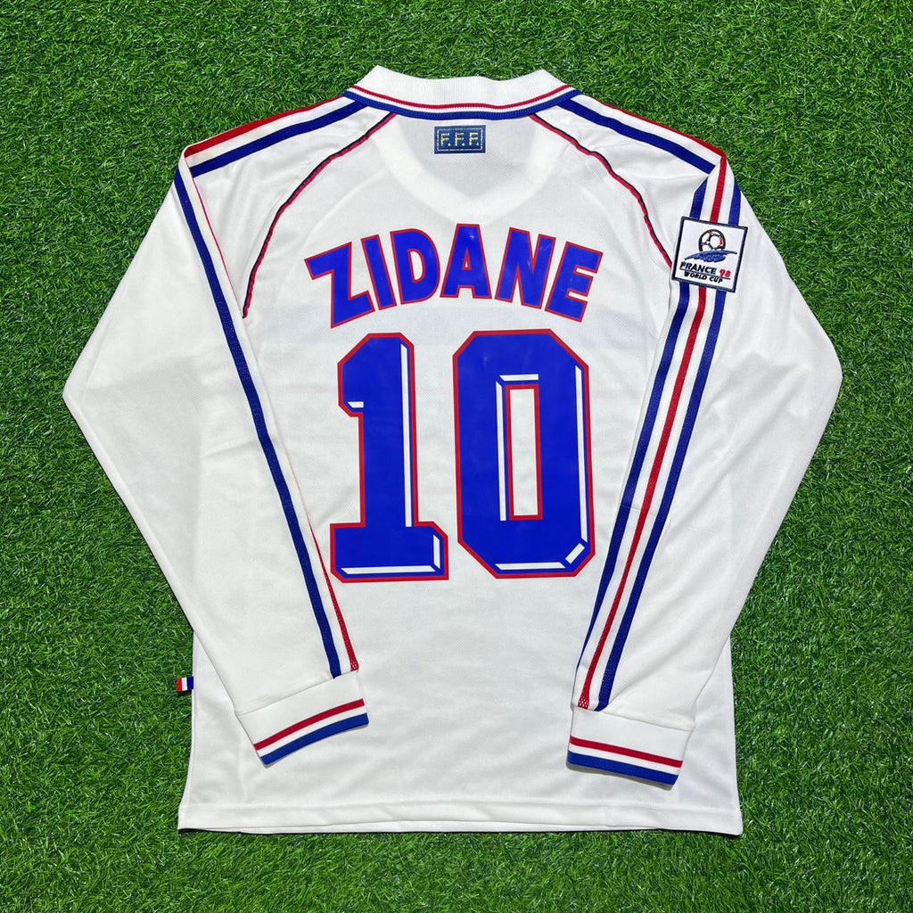 France 1998 World Cup White Away Long Sleeve Retro Jersey – Zinedine Zidane #10 – Back View
