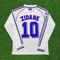 France 1998 World Cup White Away Long Sleeve Retro Jersey – Zinedine Zidane #10 – Back View