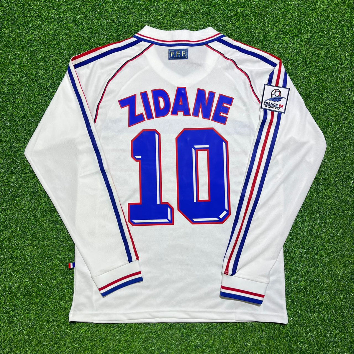 France 1998 World Cup White Away Long Sleeve Retro Jersey – Zinedine Zidane #10 – Back View
