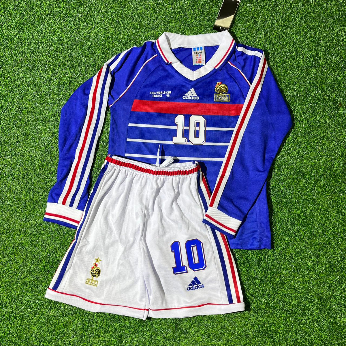 1998 France World Cup Retro Long Sleeve Kids Football Kit Zinedine Zidane