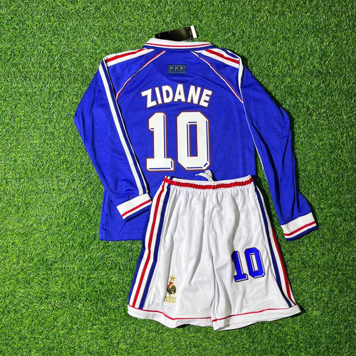 1998 France World Cup Retro Long Sleeve Kids Football Kit Zinedine Zidane
