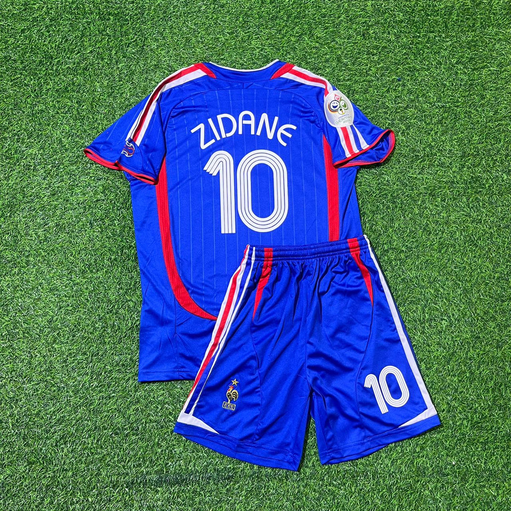 France 2006 World Cup Kids Blue Retro Football Jersey – Zinedine Zidane #10 – Back View