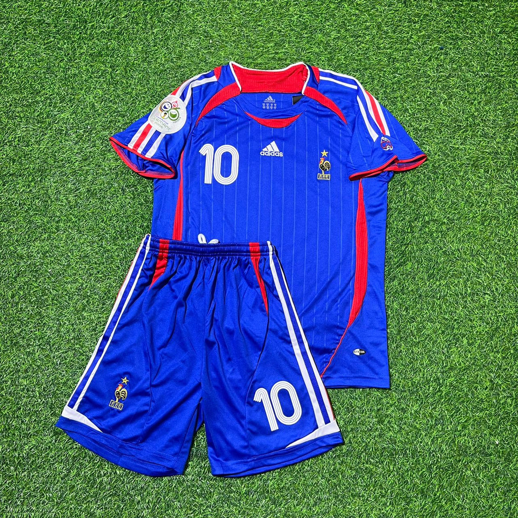 France 2006 World Cup Kids Blue Retro Football Jersey – Zinedine Zidane #10 – Front View