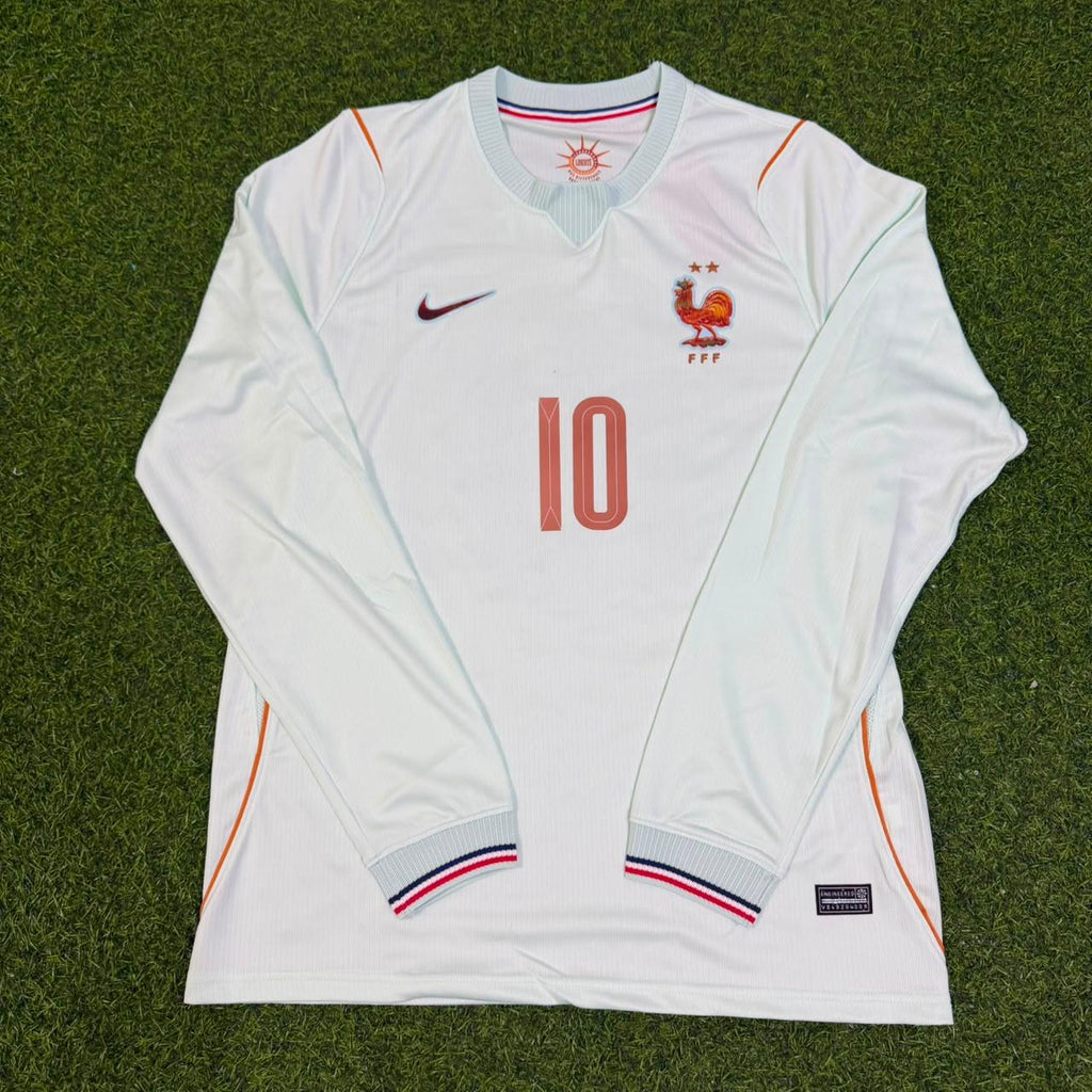 Zinedine Zidane France Away Long Sleeve Retro Football Jersey – Front View