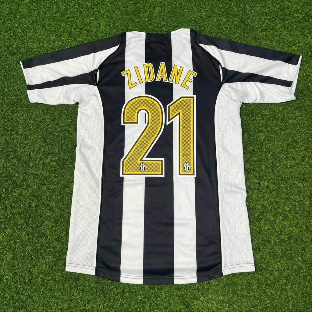 Zinedine Zidane #21 Juventus 2004-2005 Black White Home Retro Football Jersey – Back View
