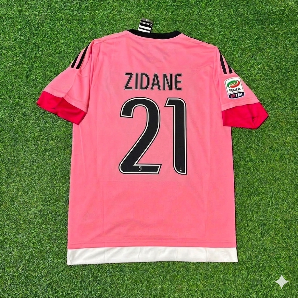Juventus Retro Pink Jersey – Zinedine Zidane – Back View
