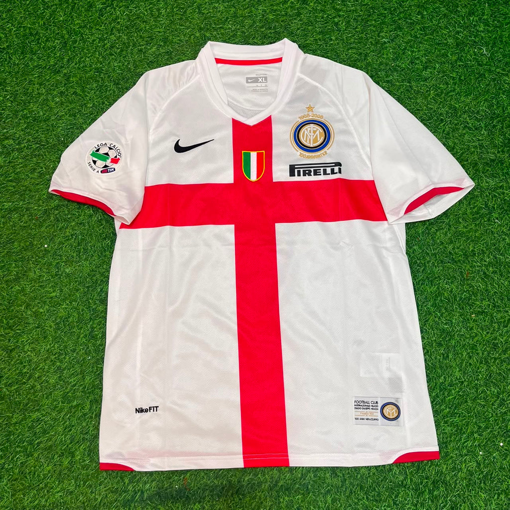 2007 Zlatan Ibrahimović #8 Inter - 2008 Season Away White Red Retro Football Jersey – Front View