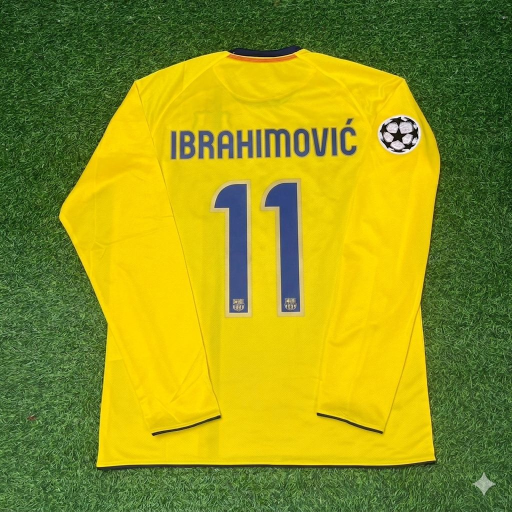 Barcelona 08/09 Season Yellow Away Retro Jersey – Zlatan Ibrahimovic FC – Back View